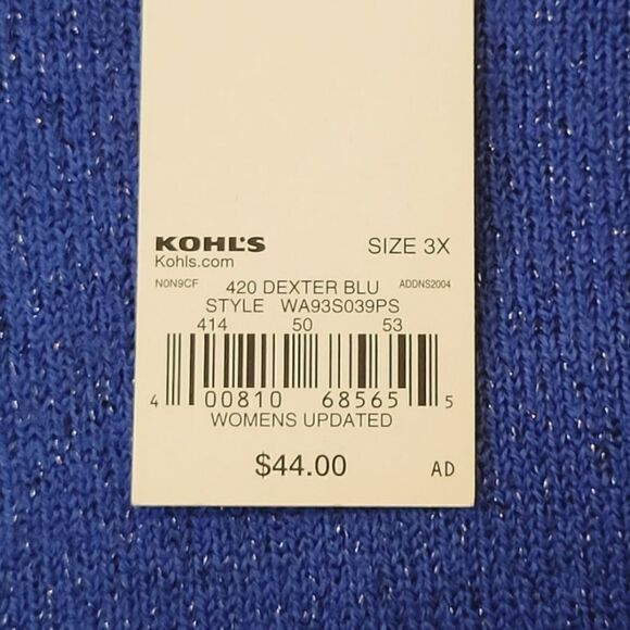 APT.9 Royal Blue Silver Metallic Sparkle Boatneck Long Sleeve Sweater Size 3X - Picture 7 of 10